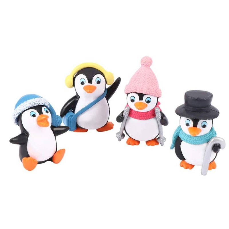 Polyresin Cute Mini Winter Penguin, Small, Multicolour, 4 Piece