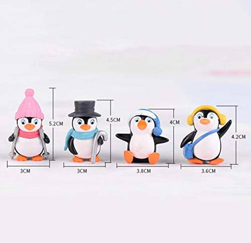 Polyresin Cute Mini Winter Penguin, Small, Multicolour, 4 Piece