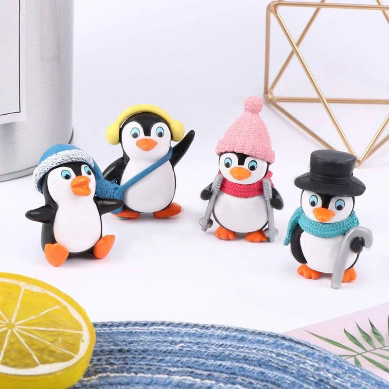 Polyresin Cute Mini Winter Penguin, Small, Multicolour, 4 Piece