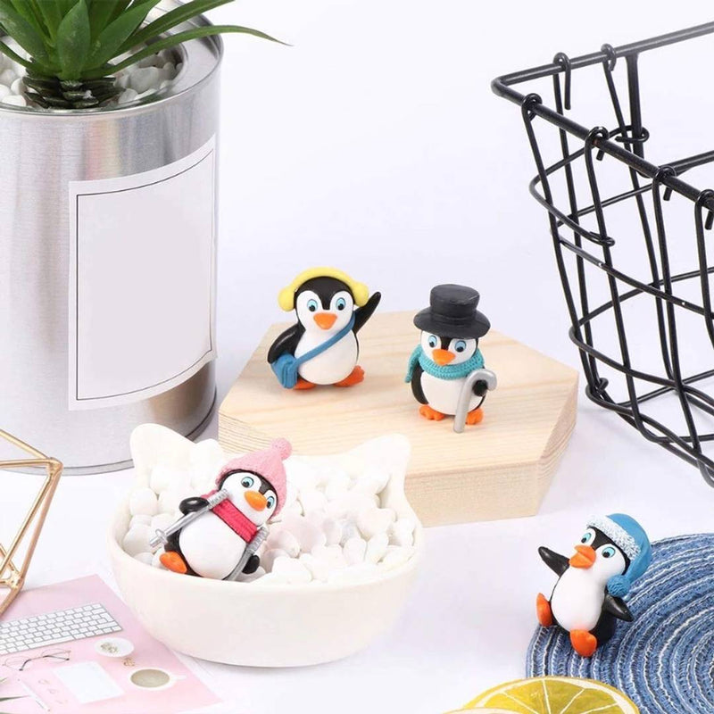 Polyresin Cute Mini Winter Penguin, Small, Multicolour, 4 Piece