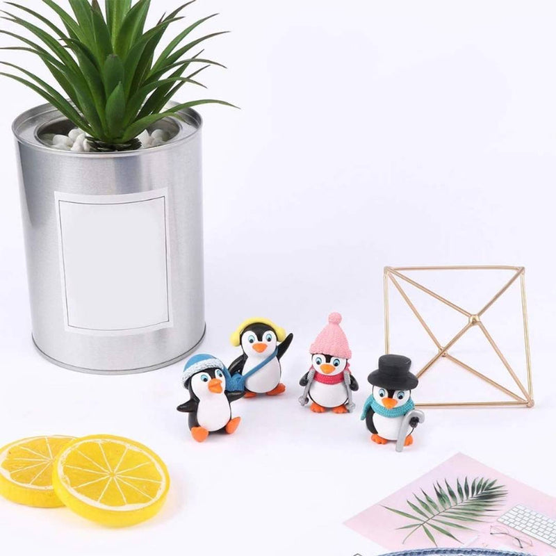 Polyresin Cute Mini Winter Penguin, Small, Multicolour, 4 Piece