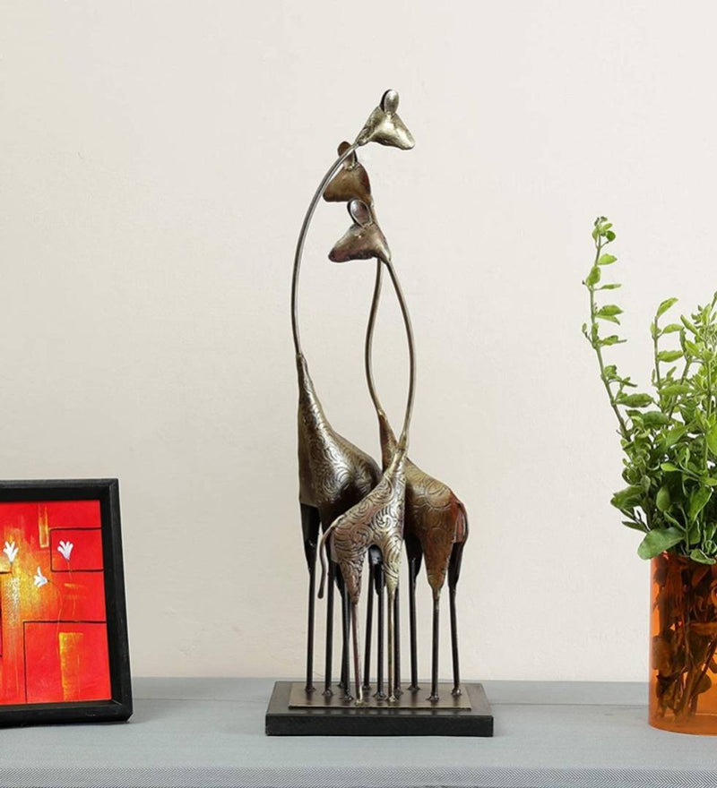Multicolour Metal & MDF Giraffe Set Figurine Showpiece Home Decor (Size 6.3 x 21 inches)