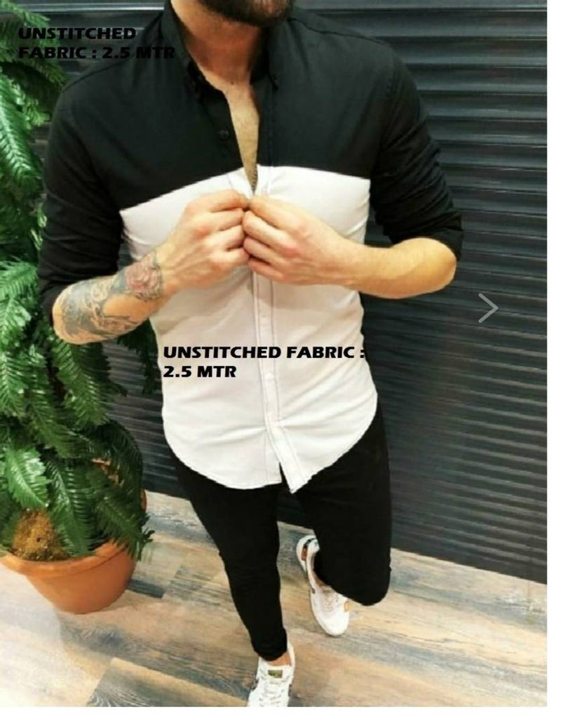 Stylish Polycotton Multicoloured Colourblocked Unstitched Shirt Fabric For Men