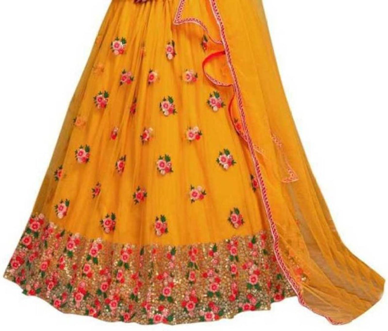 Femisha Creation GirlsTaffeta satin Yellow Wedding Wear Semi Stitched Lehenga Choli_(Suitable To 3-15 Years Girls)_Free Size