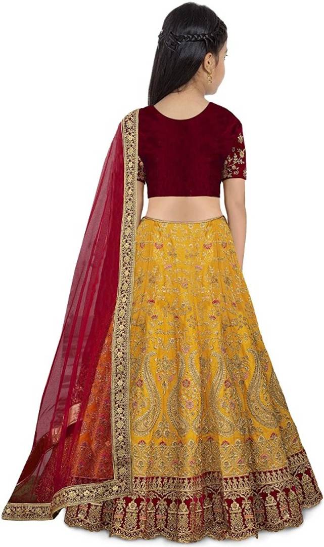 Femisha Creation Girls Yellow Heavy Work Wedding Wear Semi Stitched Lehenga Choli_(Comfortable To 3-15 Years Girls)