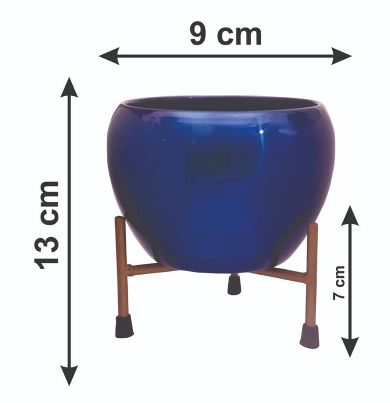 The Blue Bowls' Table Planter Pots With Stands In Iron (13 cm, Set of 1)