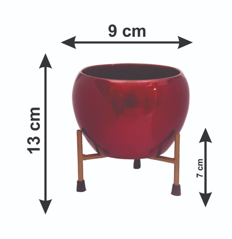 The Red Bowls' Table Planter Pots With Stands In Iron (13 cm, Set of 1)