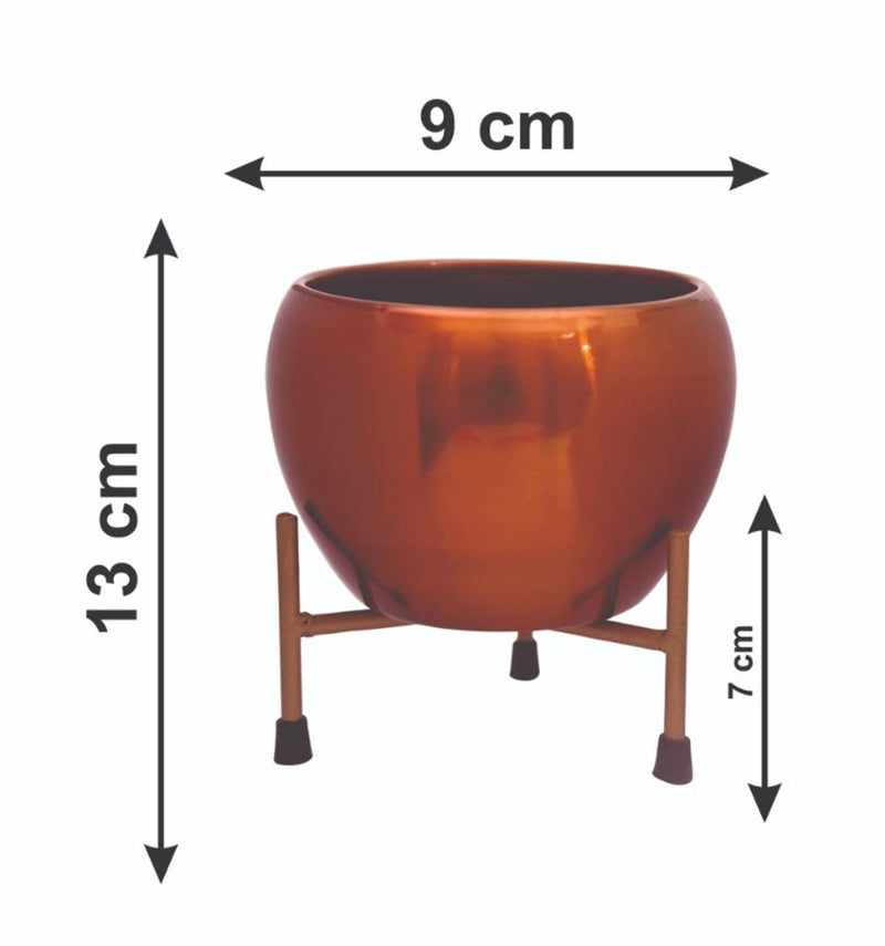 The Golden Bowls' Table Planter Pots With Stands In Iron (13 cm, Set of 1)
