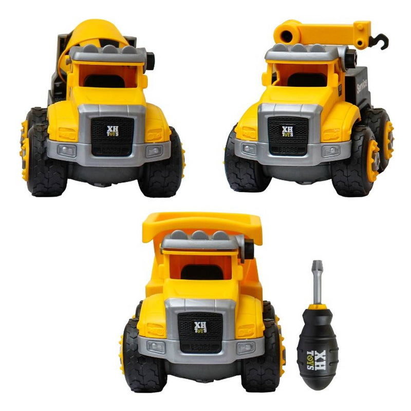 NHR DIY Toy Set of 3 Vehicle Set - Assembly Toy Dumpster, Crane, Mixer Truck Unbreakable Toy Construction Biulding Toy Car DIY Assembly Car with Screwdriver, Toy Car for Kids- Age 3+ Years
