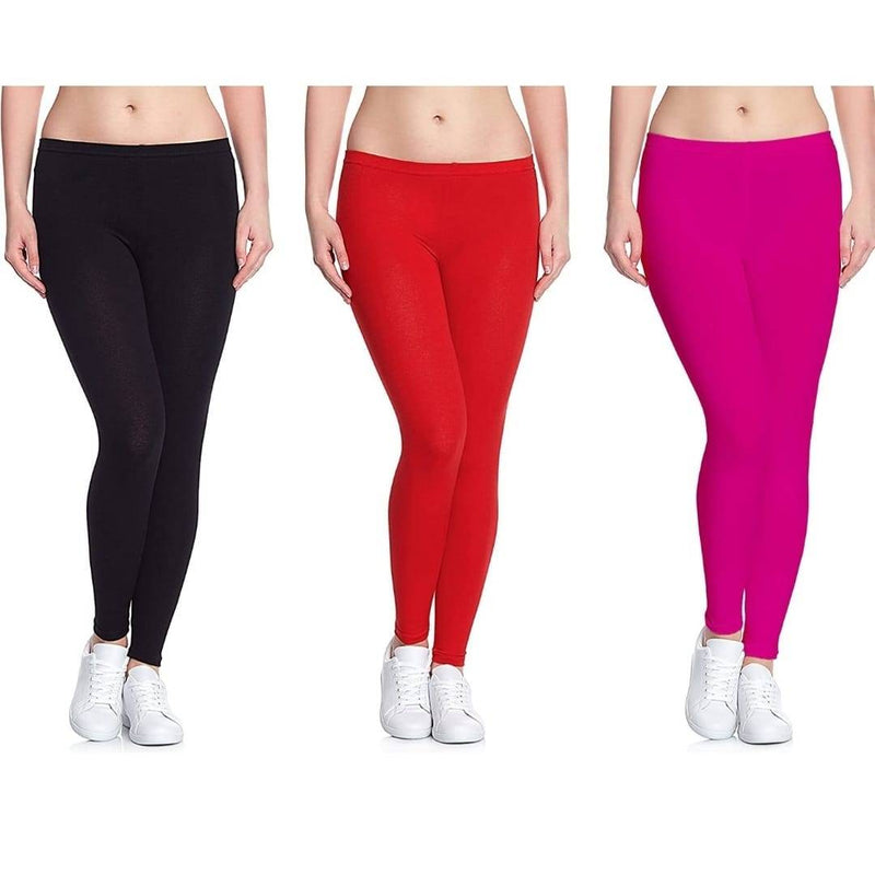 Stylish Cotton Ankle Length Leggings for Women ( Pack of 3 )( Free Size )
