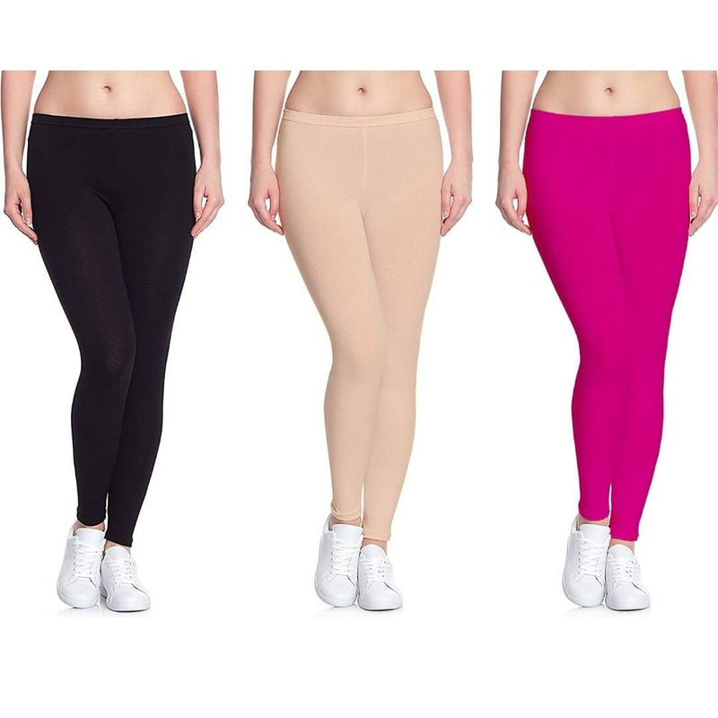 Stylish Cotton Ankle Length Leggings for Women ( Pack of 3 )( Free Size )