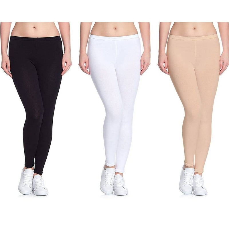 Stylish Cotton Ankle Length Leggings for Women ( Pack of 3 )( Free Size )