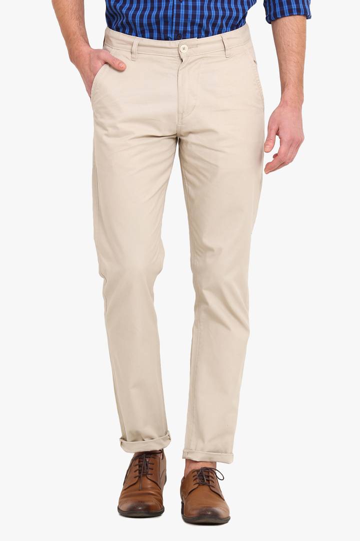 Stylish Cotton Off White Solid Smart Fit Chinos For Men