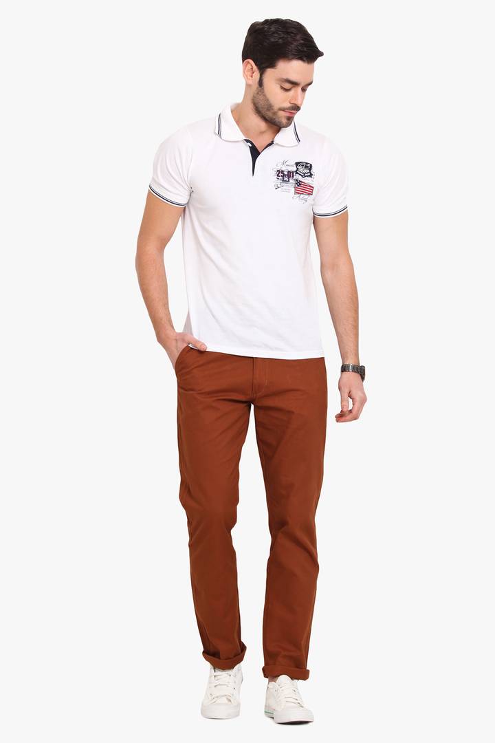 Stylish Cotton Brown Solid Smart Fit Chinos For Men