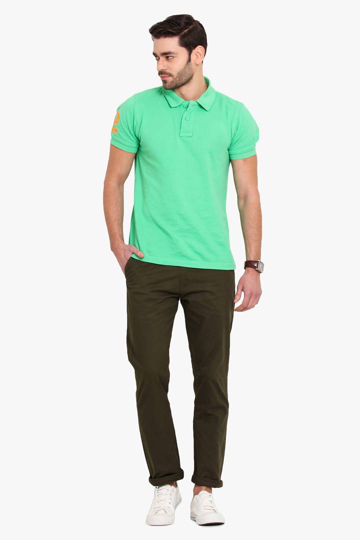 Stylish Cotton Army Green Solid Smart Fit Chinos For Men