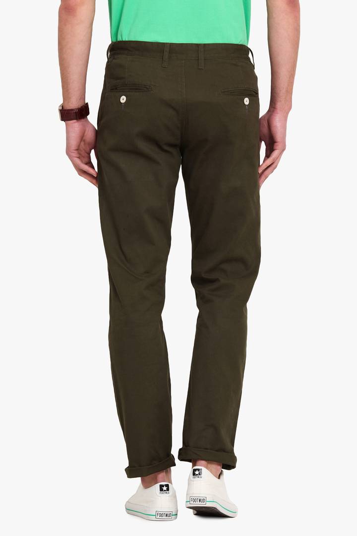 Stylish Cotton Army Green Solid Smart Fit Chinos For Men