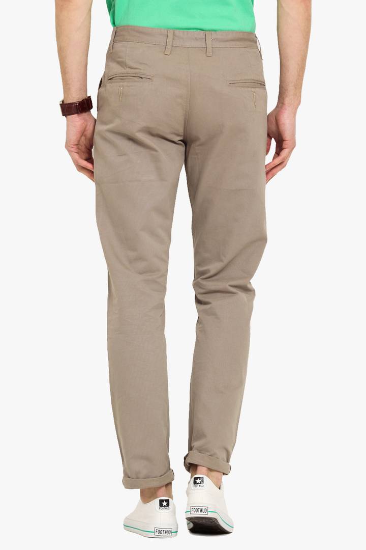 Stylish Cotton Khaki Solid Smart Fit Chinos For Men