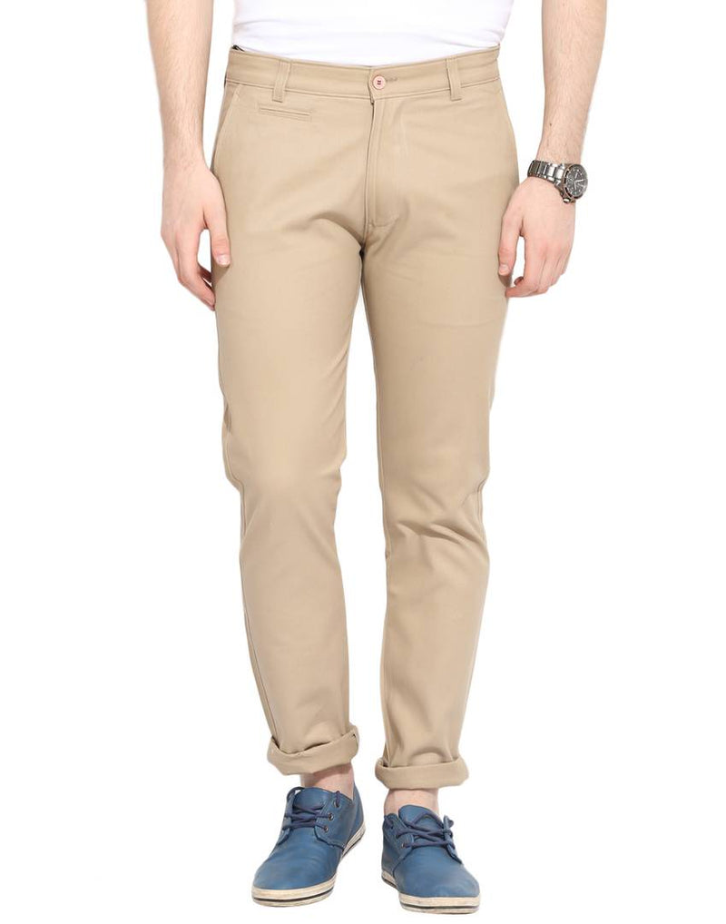 Stylish Cotton Beige Solid Smart Fit Chinos For Men