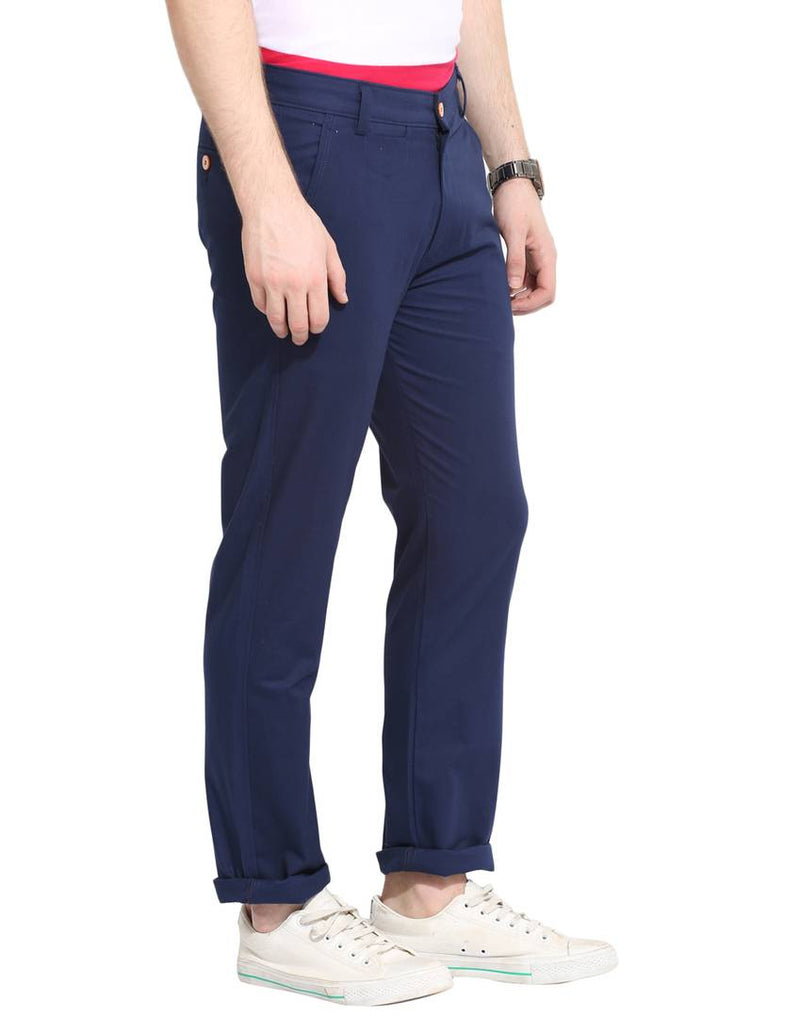 Stylish Cotton Blue Solid Smart Fit Chinos For Men