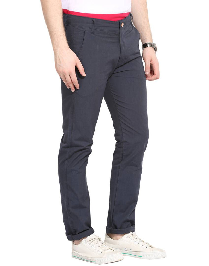 Stylish Cotton Blue Solid Smart Fit Chinos For Men