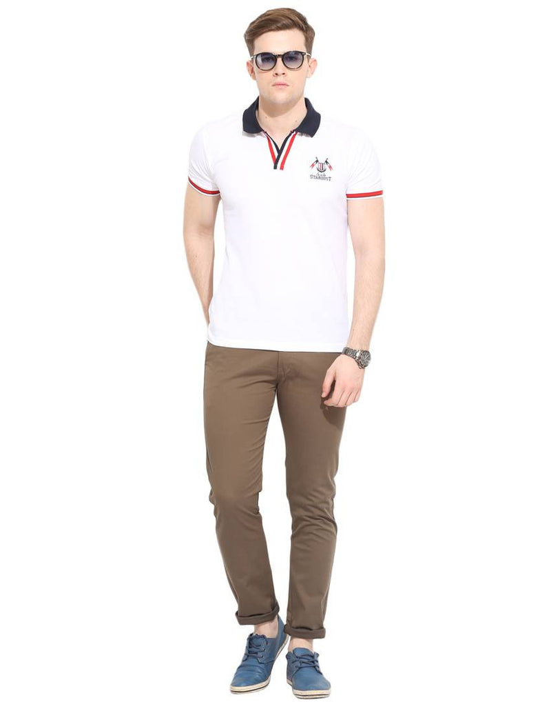 Stylish Cotton Brown Solid Smart Fit Chinos For Men