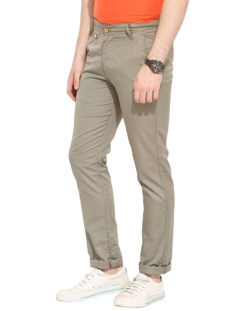 Stylish Cotton Khaki Solid Smart Fit Chinos For Men
