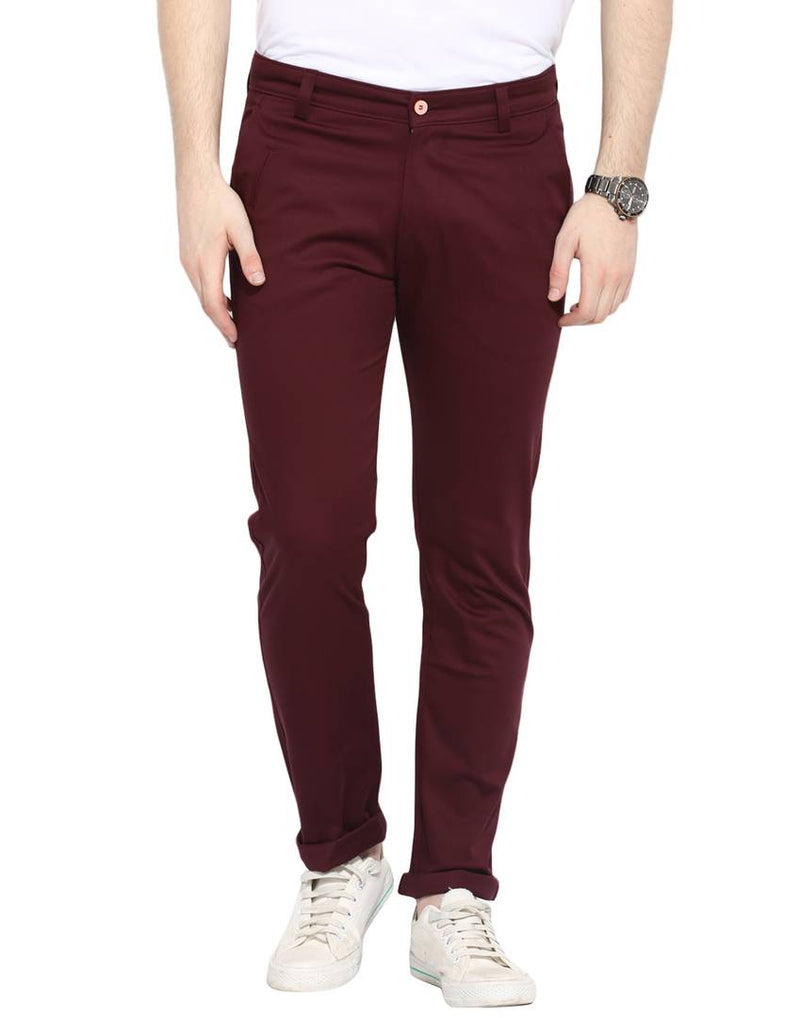 Stylish Cotton Maroon Solid Smart Fit Chinos For Men