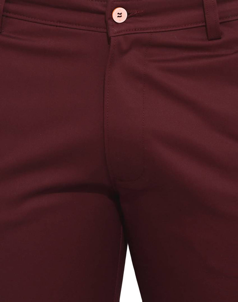 Stylish Cotton Maroon Solid Smart Fit Chinos For Men