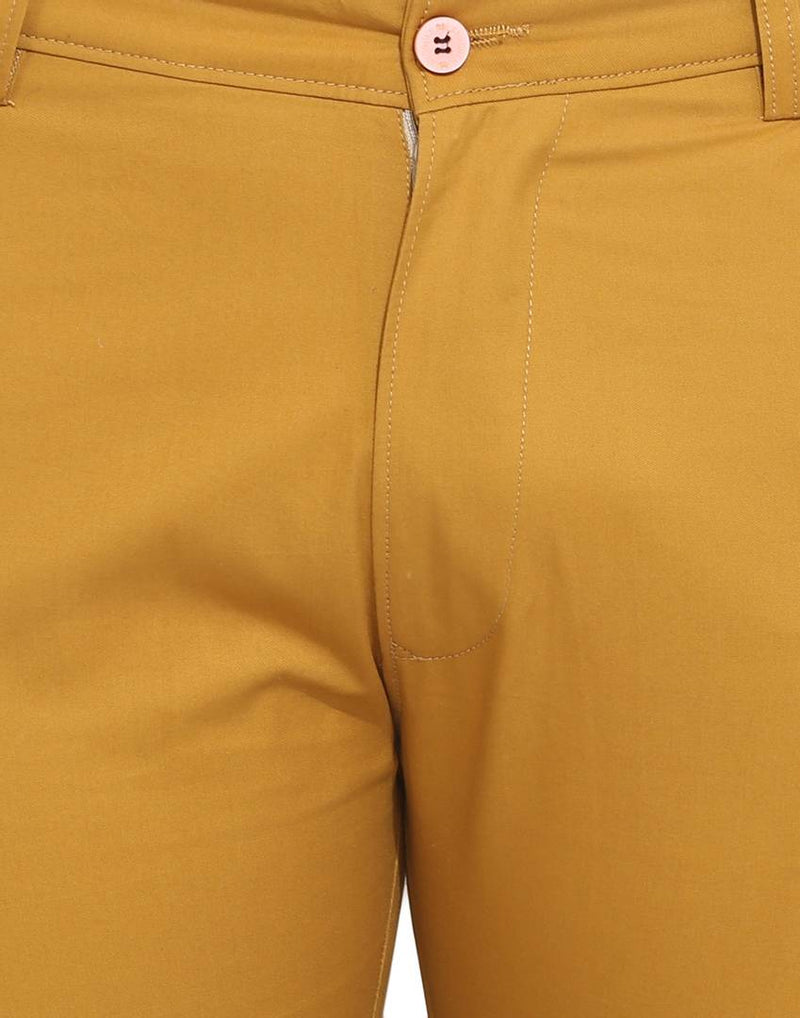 Stylish Cotton Mustard Solid Smart Fit Chinos For Men