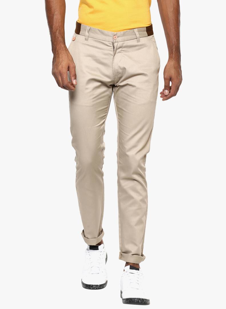 Stylish Cotton Beige Solid Smart Fit Chinos For Men