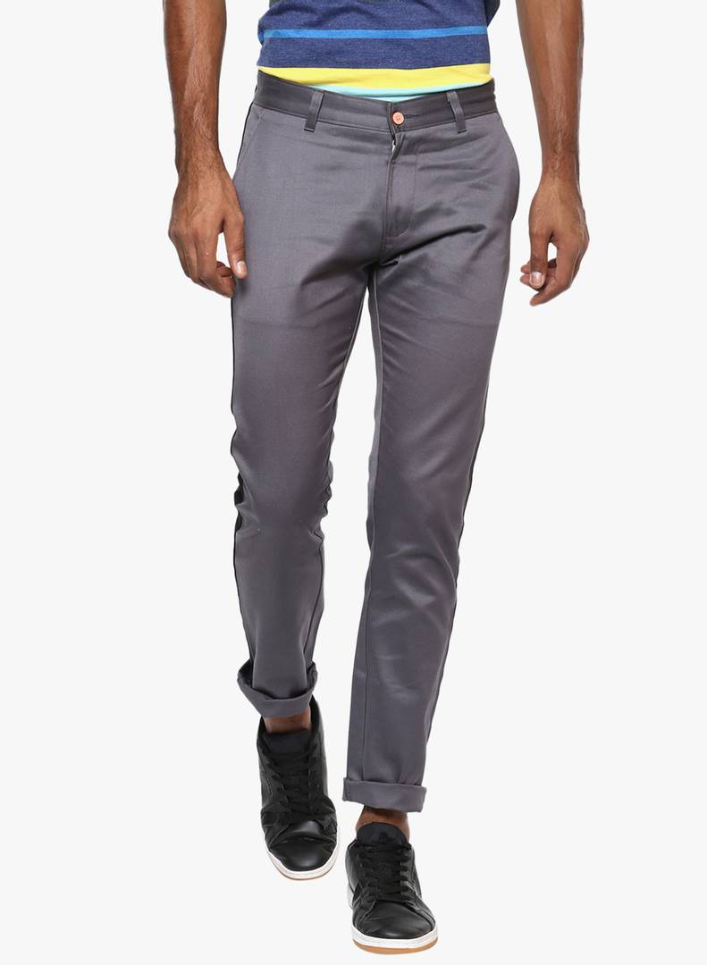 Stylish Cotton Grey Solid Smart Fit Chinos For Men