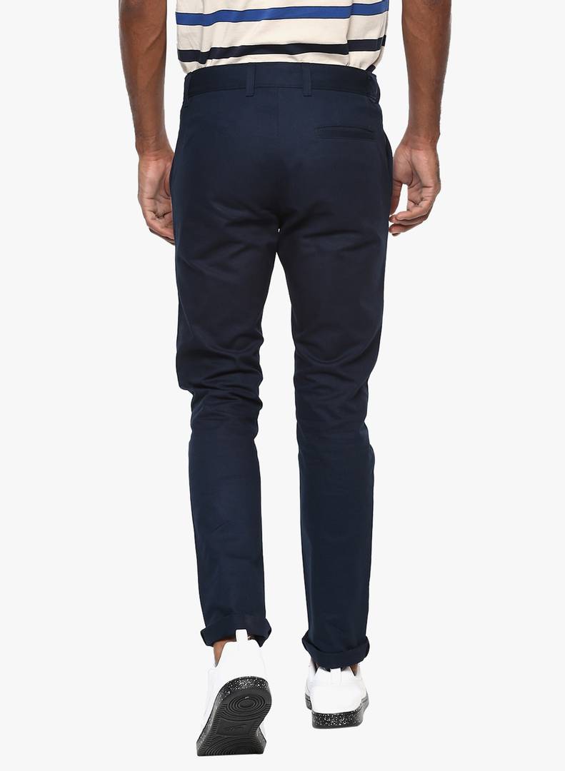 Stylish Cotton Navy Blue Solid Smart Fit Chinos For Men