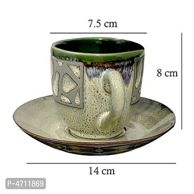 Indian Ceramic Fine Bone China Handmade Black Gold Plated Tea Cup with Saucers (6 Cup, 6 Saucer)