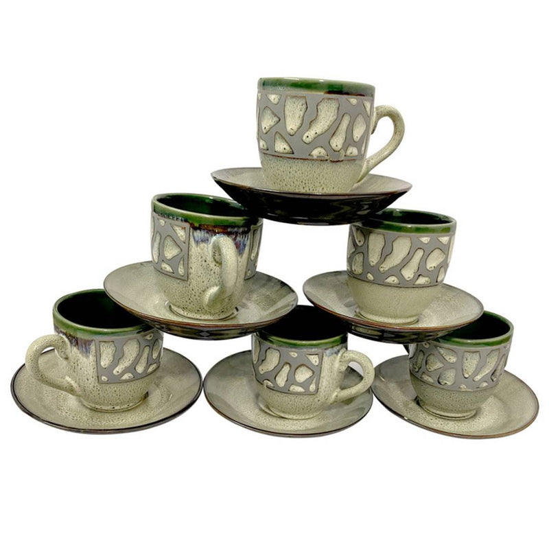 Indian Ceramic Fine Bone China Handmade Black Gold Plated Tea Cup with Saucers (6 Cup, 6 Saucer)