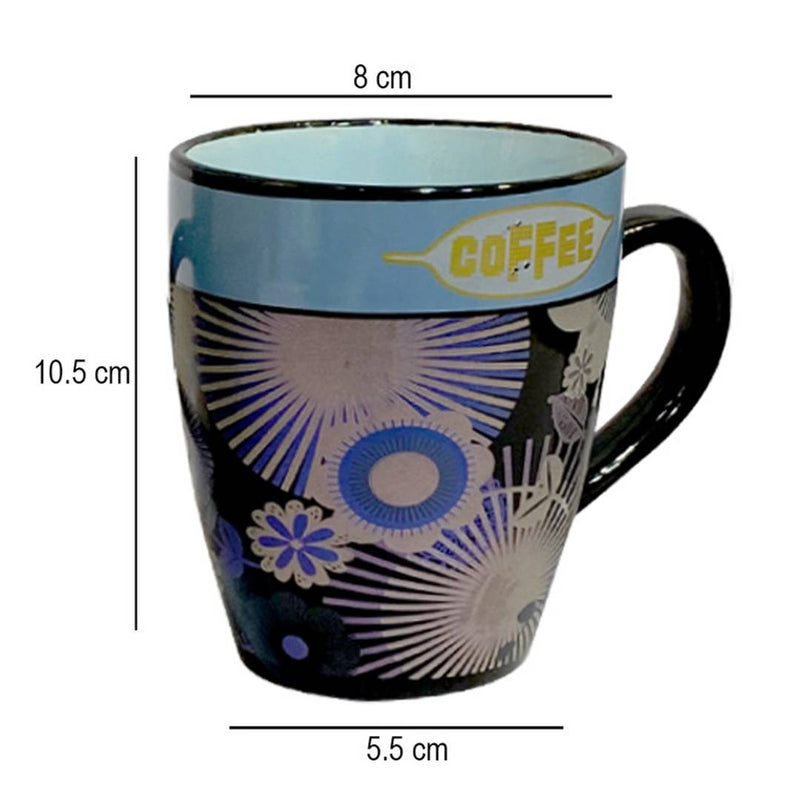 Indian Impression Fine Bone China Mug, Tea Coffee Mug Set, 220 ml, 4-Pieces, Blue