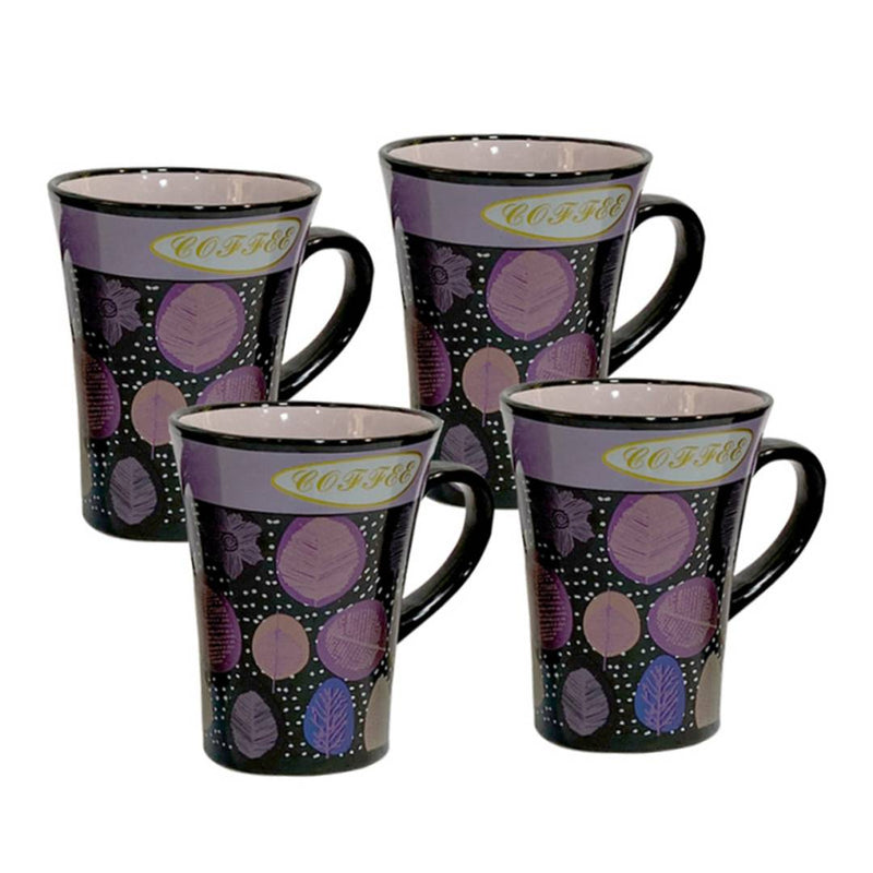 Indian Impression Fine Bone China Mug, Tea Coffee Mug Set, 220 ml, 4-Pieces, Purple