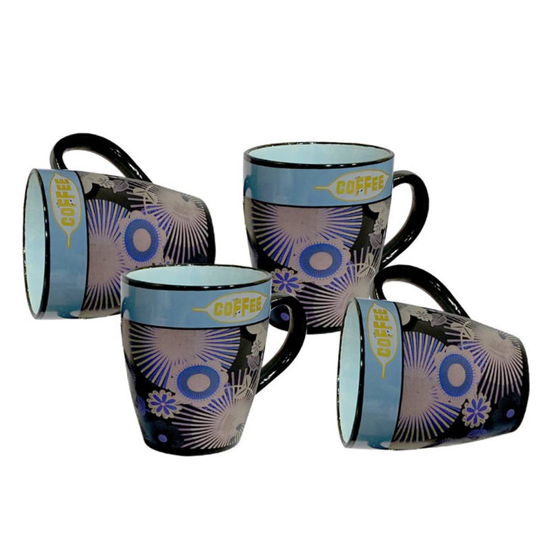 Indian Impression Fine Bone China Mug, Tea Coffee Mug Set, 220 ml, 4-Pieces, Blue