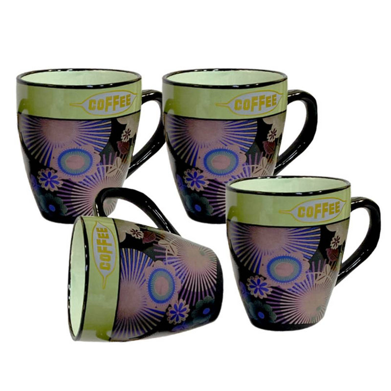 Indian Impression Fine Bone China Mug, Tea Coffee Mug Set, 220 ml, 4-Pieces, Green