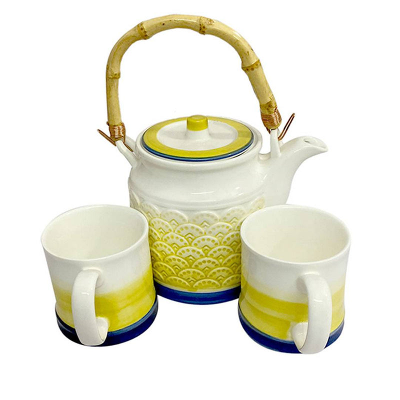 Ceramic Teapot/Serving Kettle with 2 Cups Set (Yellow)