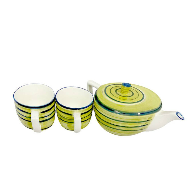 Ceramic Teapot/Serving Kettle with 2 Cups Set (Green)