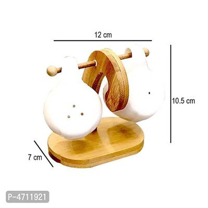 Salt & Pepper Container, Tissue Pepper Holder with Wooden Stand (White)