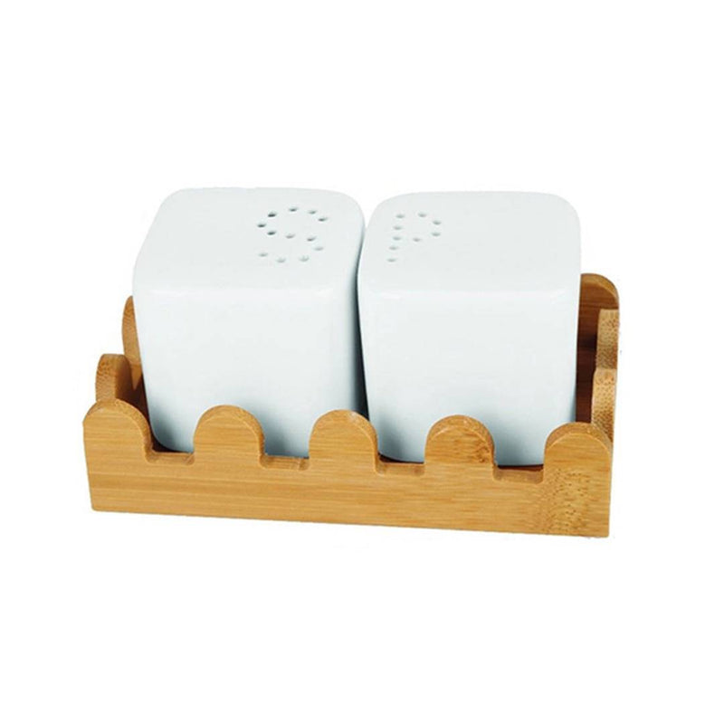 Small Cube Shape Salt & Pepper Container, Tissue Pepper Holder with Wooden Stand