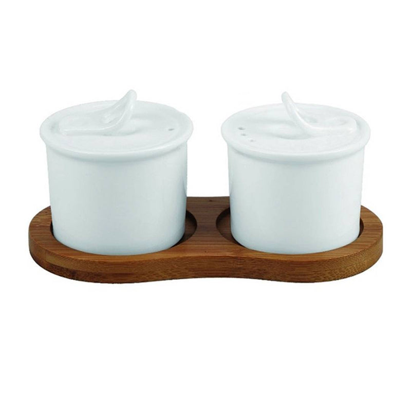 Small Jar Shape Salt & Pepper Container, Tissue Pepper Holder with Wooden Stand (White)