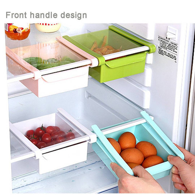 Kitchen4U Thick Plastic Fridge Storage Box Tray Refrigerator Drawers Food Container Fruit Candy Desktop Space Saver Kitchen Organizer (Set of Four)