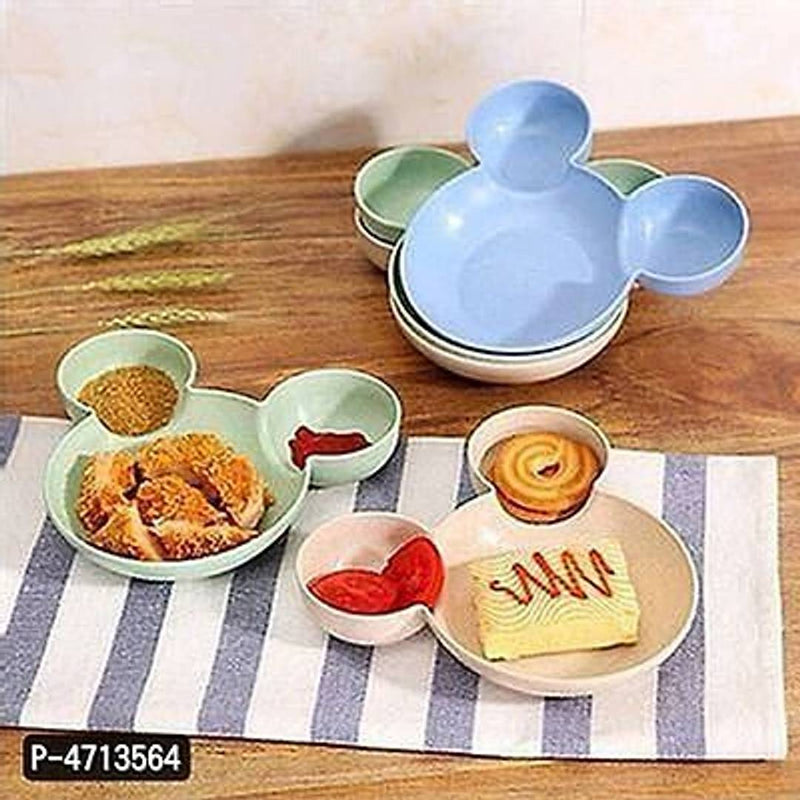 Kitchen4U 6 Pcs Unbreakable Mickey Shaped Kids/Snack Serving Plate (Assorted Colors)