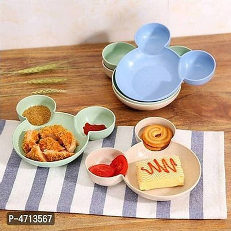 Kitchen4U 2 Pcs Unbreakable Mickey Shaped Kids/Snack Serving Plate (Assorted Colors)