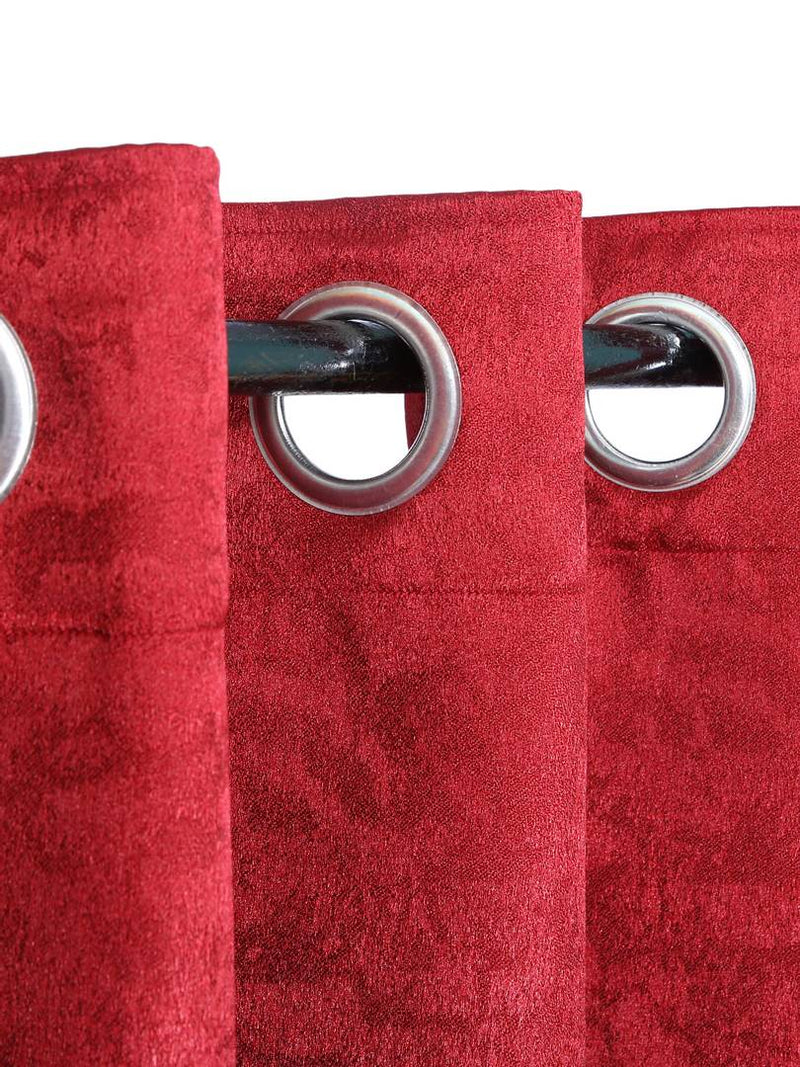 Maroon Polyester Blend Eyelet Fitting Solid Window Curtains