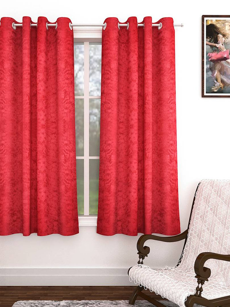 Maroon Polyester Blend Eyelet Fitting Solid Window Curtains