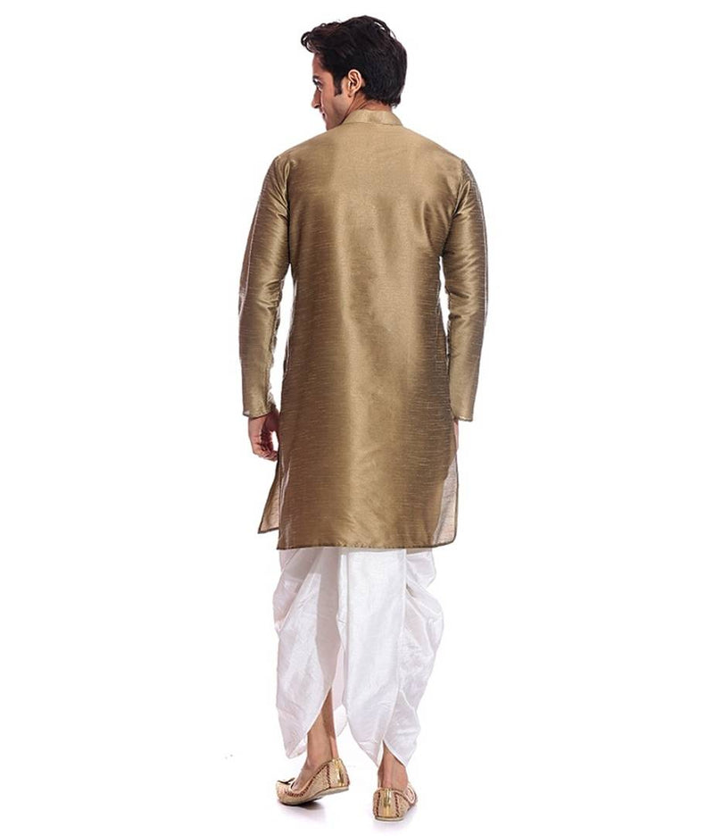 Men's Copper Gold Kurta White Dhoti