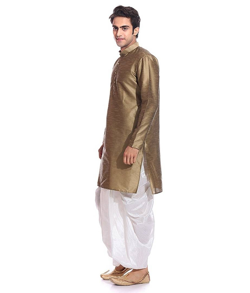 Men's Copper Gold Kurta White Dhoti